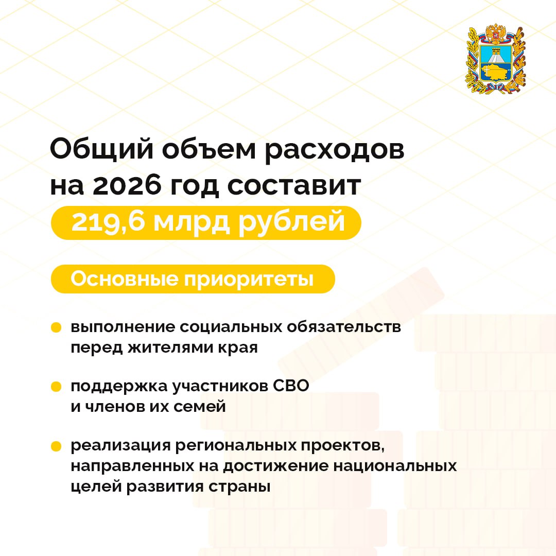 На внеочередном заседании правительства Ставрополья утвержден проект закона о краевом бюджете на 2026 год и на плановый период до 2028 года включительно На внеочередном заседании правительства Ставрополья утвержден проект закона о краевом бюджете на 2026 год и на плановый период до 2028 года включительно