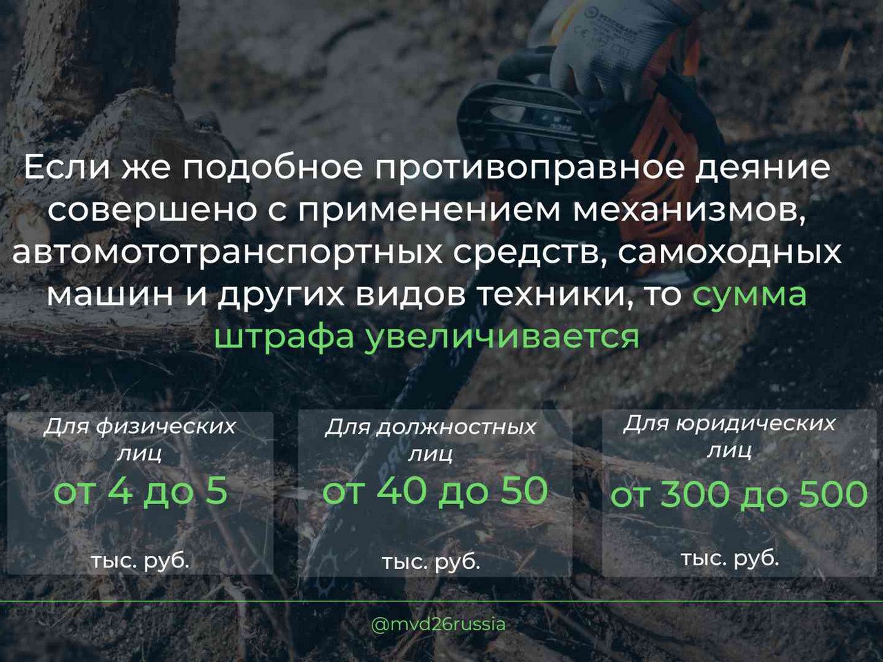 Рассказываем, какая ответственность предусмотрена законодательством за незаконную рубку лесных насаждений, в наших информационных карточках Рассказываем, какая ответственность предусмотрена законодательством за незаконную рубку лесных насаждений, в наших информационных карточках