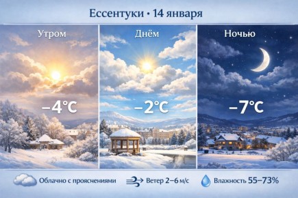 Погода в Ессентуках на среду, 14 января 2026года