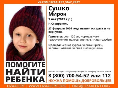 В Ставрополе ищут пропавшего 7-летнего мальчика