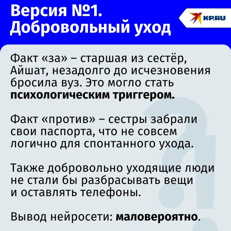 Встреча с медведем, криминал или вербовка: нейросеть проанализировала версии пропажи сестёр и брата Чомаевых в КЧР Встреча с медведем, криминал или вербовка: нейросеть проанализировала версии пропажи сестёр и брата Чомаевых в КЧР